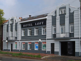 Фасад гостиницы LOFT до и после, Студия архитектуры и дизайна Вояджи Дарьи Студия архитектуры и дизайна Вояджи Дарьи