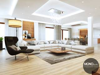 Luksusowe wnętrze domu w beżach i brązach, MONOstudio MONOstudio Modern living room