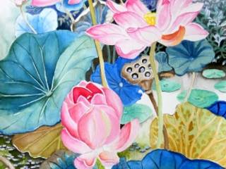 5 Beautiful Floral Paintings for Living Area, Indian Art Ideas Indian Art Ideas ІлюстраціїКартини та картини Рожевий