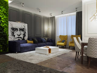 Дизайн-проект апартаментов в Москве, Дизайн Мира Дизайн Мира Гостиные в эклектичном стиле