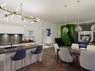 Дизайн-проект апартаментов в Москве, Дизайн Мира Дизайн Мира Кухни в эклектичном стиле