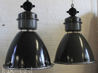 "PLZEN" Fabrik Design Industrie Lampe Emaille Grau Vintage Glas, Lux-Est Lux-Est Commercial spaces Metal Gastronomy
