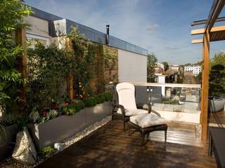 Rooftop Oasis in Nottinghill, London, GreenlinesDesign Ltd GreenlinesDesign Ltd Balkon, Beranda & Teras Modern