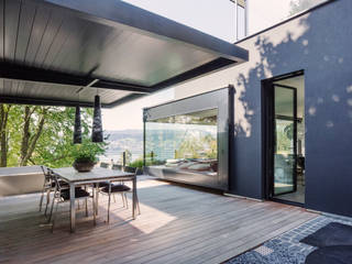 Objekt 336: Traumhaftes Einfamilienhaus mit Panoramablick , meier architekten zürich meier architekten zürich Moderner Balkon, Veranda & Terrasse Holz Holznachbildung