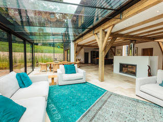 Double Height Structural Glass Atrium and Rear Extension , Trombe Ltd Trombe Ltd Salas de estar modernas