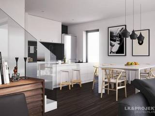 Weiß und Grau für ein cooles Einfamilienhaus., LK&Projekt GmbH LK&Projekt GmbH Moderne Küchen
