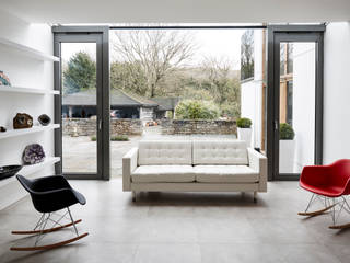 Internal shot Trombe Ltd Modern Living Room doors,glass,glazing,living room,sitting room,extension