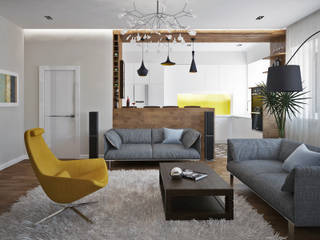 Кухня, объединенная с гостиной , Olesya Parkhomenko Olesya Parkhomenko Modern Living Room Wood Wood effect