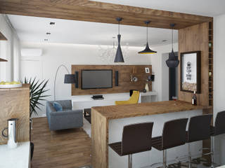 Кухня, объединенная с гостиной , Olesya Parkhomenko Olesya Parkhomenko Modern Living Room Wood Wood effect