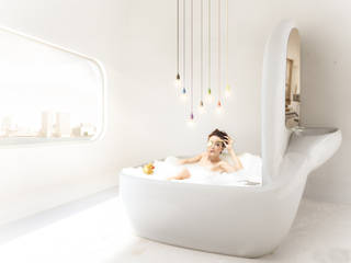 Organisch badkamer ​in energie-autarkisch villa, Almere, OLA architecten OLA architecten Phòng tắm phong cách tối giản Bê tông cốt thép White