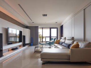 簡約風新居落成 機能X美感的亮麗演出, 合觀設計 合觀設計 Modern Living Room