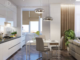 Красота белого в гостиной и кухне, Студия дизайна ROMANIUK DESIGN Студия дизайна ROMANIUK DESIGN ห้องครัว