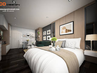 งานออกแบบคอนโด D-condo ของคุณณัฐพงษ์ โมเดิร์นเรียบ สีเข้ม จุของได้เยอะๆ, SDD Design SDD Design Modern style bedroom