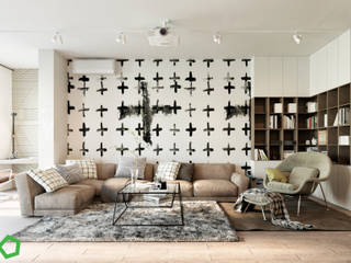 TK apartment, Polygon arch&des Polygon arch&des 现代客厅設計點子、靈感 & 圖片 White