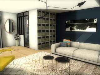 Extension d'une maison à Rennes, Dem Design Dem Design Ruang Keluarga Modern Kayu Blue