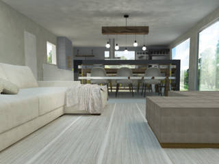 Cozinha com Ilha e Sala Integrada, Andressa Cobucci Estúdio Andressa Cobucci Estúdio Modern living room Solid Wood Multicolored