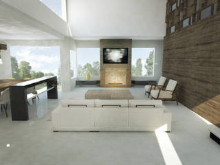 Cozinha com Ilha e Sala Integrada, Andressa Cobucci Estúdio Andressa Cobucci Estúdio Modern living room Solid Wood Multicolored
