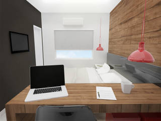 Quarto com Home Office, Andressa Cobucci Estúdio Andressa Cobucci Estúdio Moderne slaapkamers Massief hout Bont