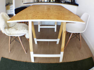 DIY | Mesa em Compensado OSB, Andressa Cobucci Estúdio Andressa Cobucci Estúdio Modern dining room OSB Wood effect