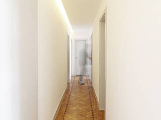 Reabilitação Apartamento na Rua Sabino de Sousa, Lisboa, A+Architecture CIC A+Architecture CIC ห้องโถงทางเดินและบันไดสมัยใหม่