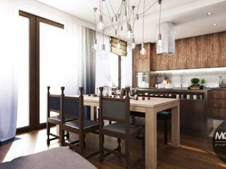 Stylizowane wnętrze z przewagą brązu i odcieni niebieskiego, MONOstudio MONOstudio Modern style kitchen