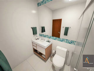 Banheiro suíte de hóspedes A|R, Ao Cubo Arquitetura e Interiores Ao Cubo Arquitetura e Interiores Modern bathroom Green