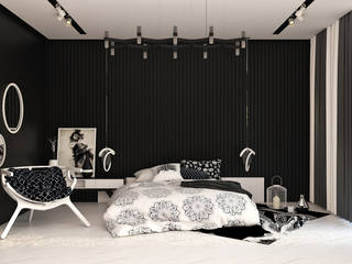 black and white bedroom, KARU AN ARTIST KARU AN ARTIST Modern style bedroom