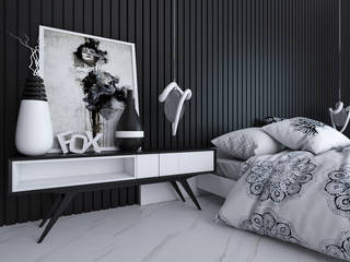 black and white bedroom, KARU AN ARTIST KARU AN ARTIST Modern style bedroom