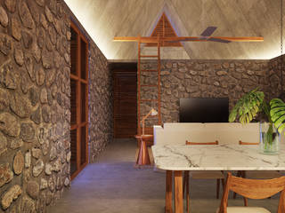 Casa Cham, La Desarrolladora La Desarrolladora Tropical style dining room Stone Grey