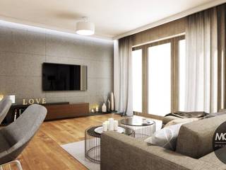 Mieszkanie w ciepłych kolorach brązu i beżu, MONOstudio MONOstudio Modern living room