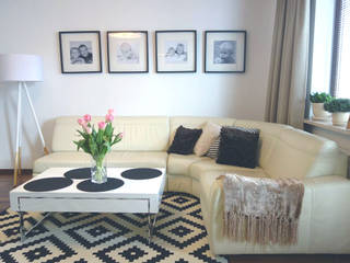 Metamorfoza salonu-styl skandynawski, RED design RED design Living room