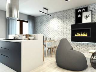 Minimalistyczne wnętrze z przewagą bieli i czerni, MONOstudio MONOstudio Minimalist living room