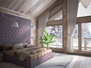 Загородный дом из бруса, премиум интериум премиум интериум Спальня в стиле минимализм