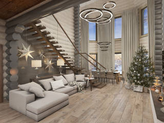 Дом из бревна , De Style De Style Гостиная в стиле минимализм Дерево Эффект древесины