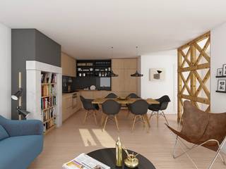 APARTAMENTO - T1 - S. BENTO , EU LISBOA EU LISBOA モダンデザインの ダイニング 木 木目調