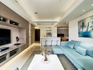 如沐春風，就愛淺藍調的幸福味~木柵-林公館, 青瓷設計工程有限公司 青瓷設計工程有限公司 Living room