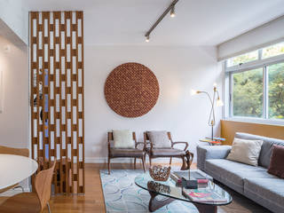 Reforma de apartamento - Simmetria Arquitetura, Joana França Joana França Salas de estar modernas
