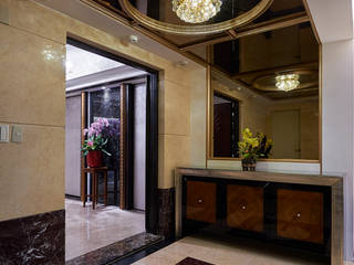 新古典風格‧圓滿臻金的尊爵大宅-台北-左公舘, 青瓷設計工程有限公司 青瓷設計工程有限公司 Classic style corridor, hallway and stairs