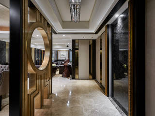 新古典風格‧圓滿臻金的尊爵大宅-台北-左公舘, 青瓷設計工程有限公司 青瓷設計工程有限公司 Classic style corridor, hallway and stairs