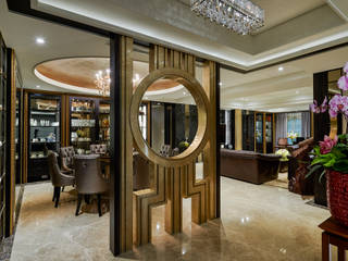 新古典風格‧圓滿臻金的尊爵大宅-台北-左公舘, 青瓷設計工程有限公司 青瓷設計工程有限公司 Classic style corridor, hallway and stairs