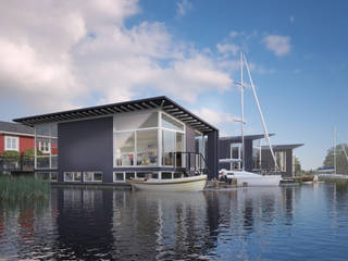 Watervilla's in Dorpshaven, Aalsmeer, agNOVA architecten agNOVA architecten Scandinavian style houses Wood Wood effect