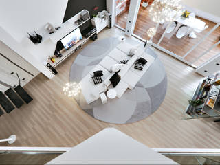 Un attico in stile loft in Milano, Annalisa Carli Annalisa Carli モダンデザインの リビング 無垢材 白色