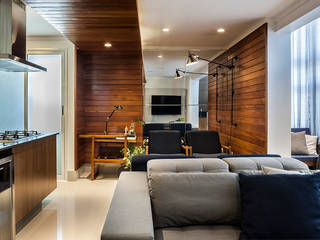 Apartamento Compacto, Stefenoni Arquitetura Stefenoni Arquitetura Salas de estar modernas Madeira Acabamento em madeira