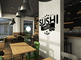 Wnętrze restauracji sushi, emc|partners emc|partners 商业空间 合板