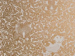 FOREST Midas Gold Screen Print Wallpaper 10m Roll, Hevensent Hevensent Houses