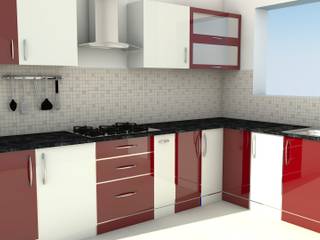 Modular L Shape Kitchen without Loft ServiceBELL Solutions PVT Ltd Modern kitchen Plywood Red Countertop,Tap,Cabinetry,Property,Furniture,Sink,Building,Kitchen,Product,Drawer
