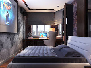 Loft для холостого молодого парня в Питере, Your royal design Your royal design インダストリアルスタイルの 寝室 灰色