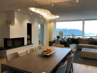 Vague crystal chandelier in the dining area, Manooi Manooi Modern dining room