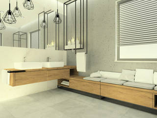 Łazienka z dodatkami drewna i stalowymi konstrukcjami., Esteti Design Esteti Design Industrial style bathroom Wood Wood effect