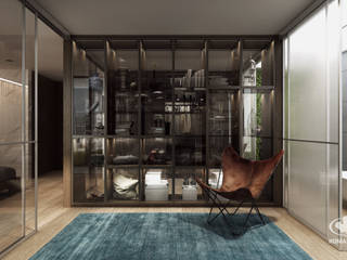 Sypialnia połączona z garderobą, Komandor - Wnętrza z charakterem Komandor - Wnętrza z charakterem Moderne kleedkamers Spaanplaat